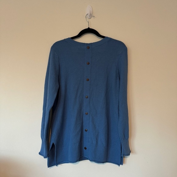 Soft Surroundings NWT Blue Sweater M Medium Marin Back Button Sweater - Picture 4 of 10